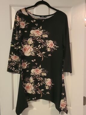 Lily Black Floral Asymmetrical Tunic Dress